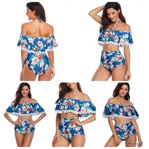 Heat Move XXL plus size blue floral two piece halter Tankini swimsuit NWOT